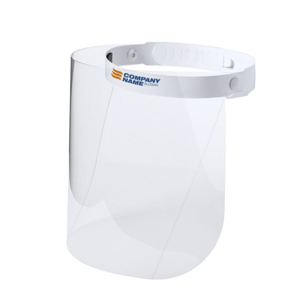 Hinged Branded Face Shield : white headband with coloured logo