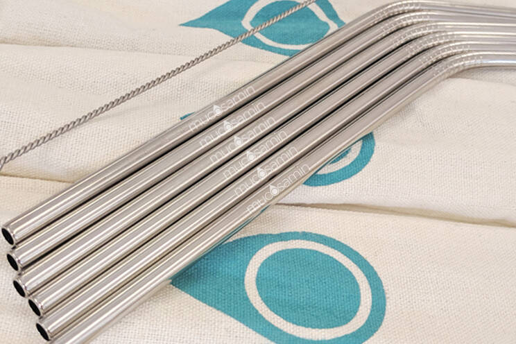 Branded reusable straws engraved with logo