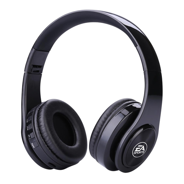 promotional Bluetooth Wireless Headphones in black printed with white logo