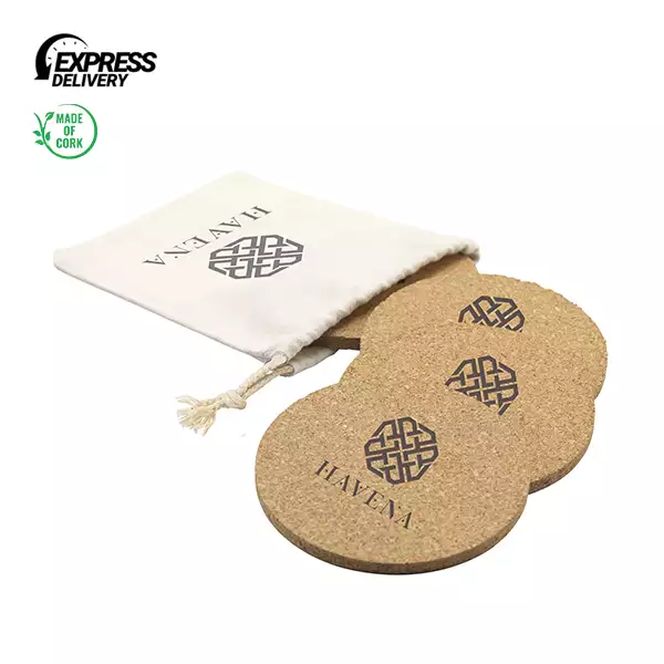 Branded Cork Coasters in pouch