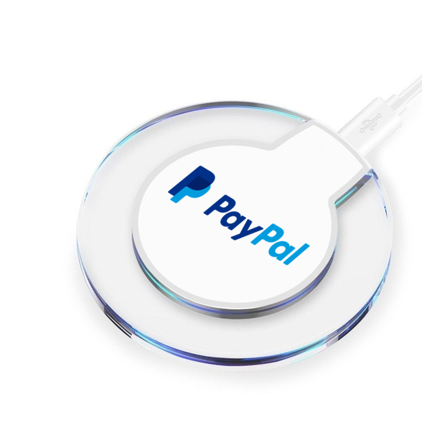 wireless charging mat white with clear ring and company logo
