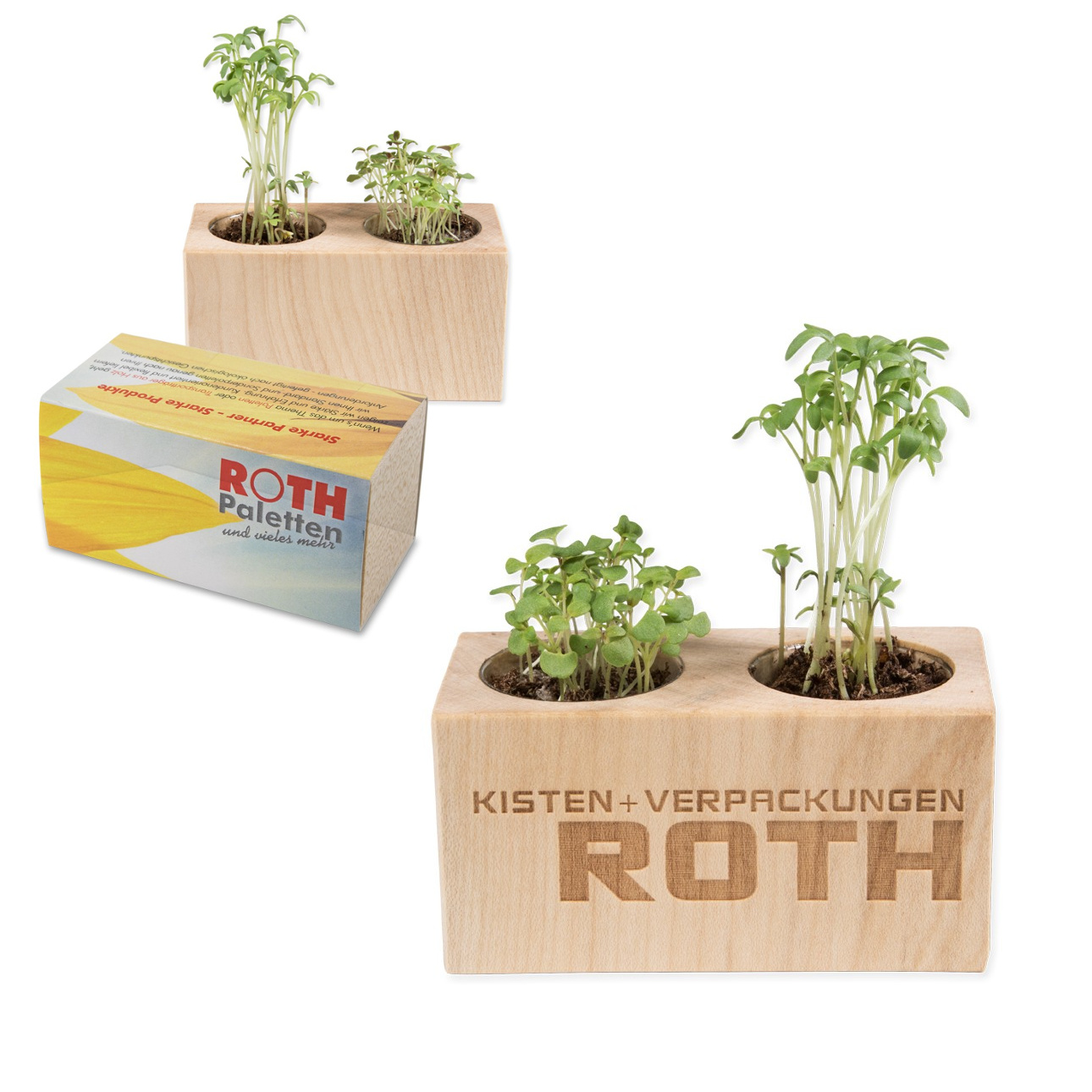 Branded Wooden Planter with engraved logo