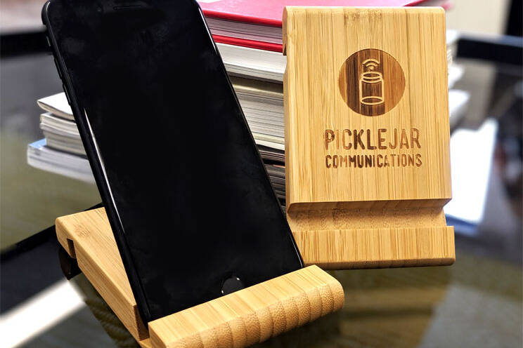promotional phone holder with logo engraving