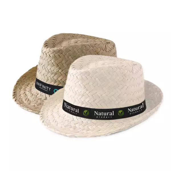 Branded Straw Hats with logo printed ribbon