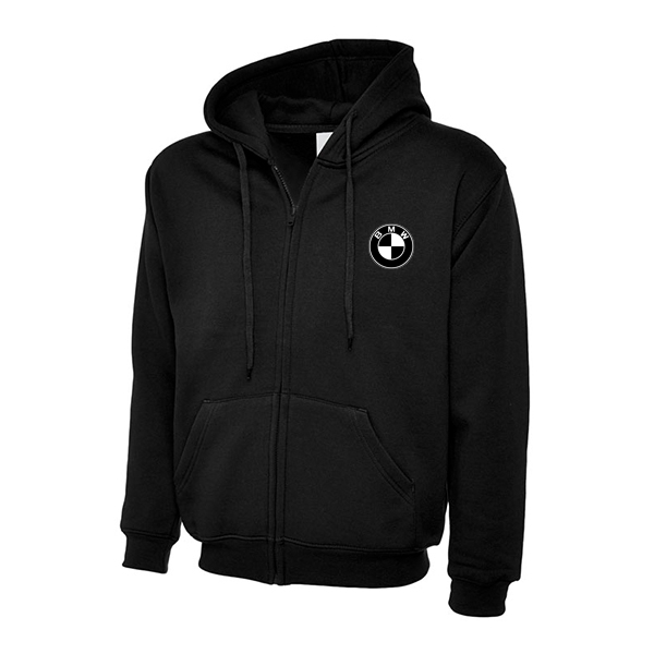 Branded Zip Up Black Hoodie with Logo