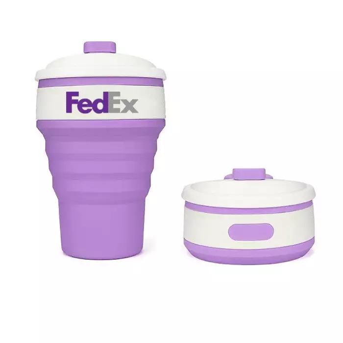 Purple Branded Collapsible Reusable Coffee Cup printed with logo around the top band