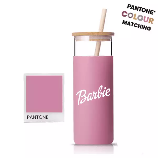 Pantone Matched Glass Branded Glass Tumbler With Straw