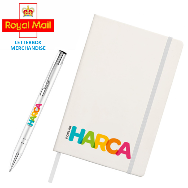 stationery corporate letterbox merchandise Set including company branded notebook & pen